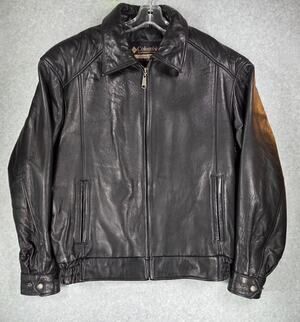 Columbia Sportswear Black Leather Moto Bomber Jacket Lined Mens L Heavyweight